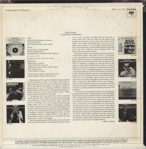 Miles Davis Filles De Kilimanjaro vinyl LP album (LP record) US MDALPFI886828