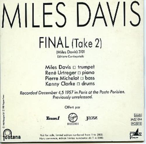 Miles Davis Final (Take 2) CD single (CD5 / 5") French MDAC5FI315063