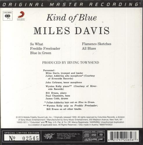Miles Davis Kind Of Blue - Gold Numbered super audio CD SACD US MDASAKI863157