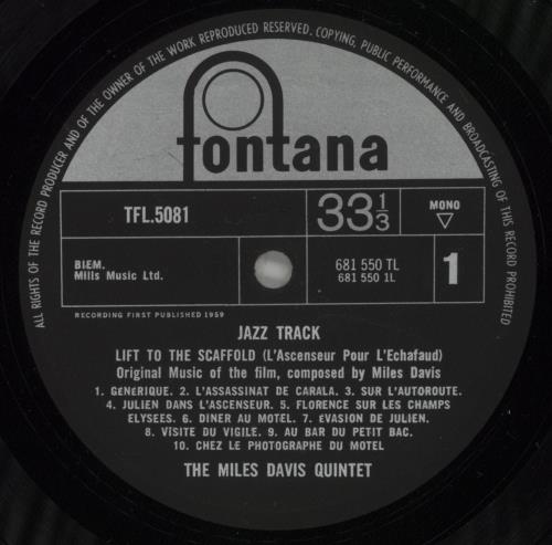 Miles Davis Lift To The Scaffold - Jazz Track vinyl LP album (LP record) UK MDALPLI505781