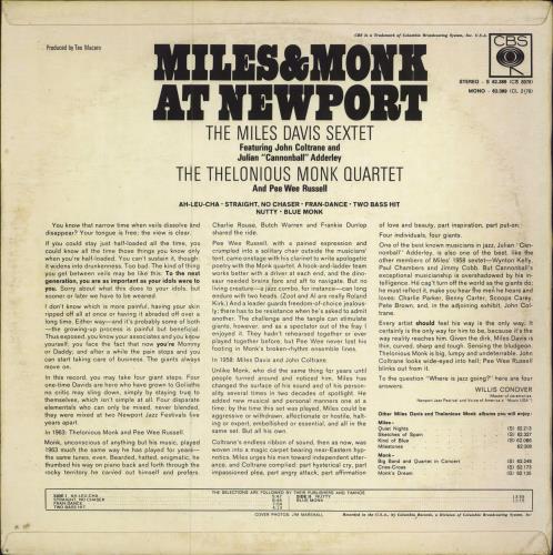 Miles Davis Miles & Monk At Newport vinyl LP album (LP record) Italian MDALPMI787429