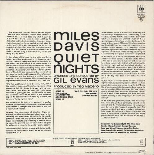 Miles Davis Quiet Nights vinyl LP album (LP record) Dutch MDALPQU880845