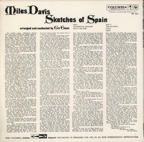 Miles Davis Sketches Of Spain vinyl LP album (LP record) US MDALPSK528257