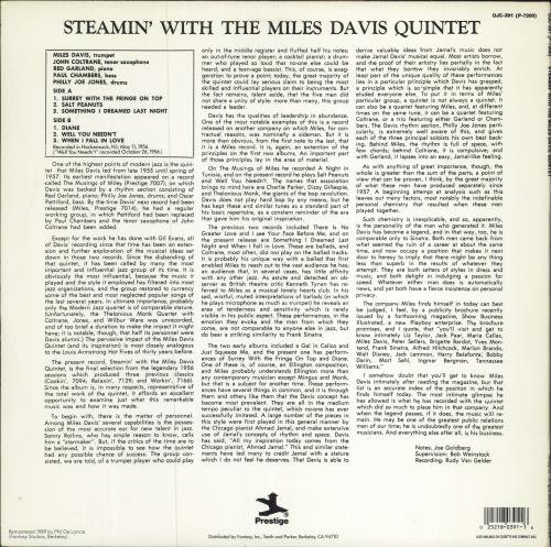 Miles Davis Steamin' With The Miles Davis Quintet vinyl LP album (LP record) US MDALPST781776