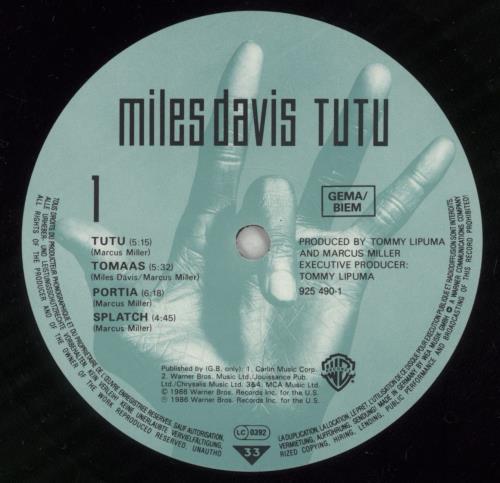 Miles Davis Tutu + Inner vinyl LP album (LP record) German MDALPTU871396