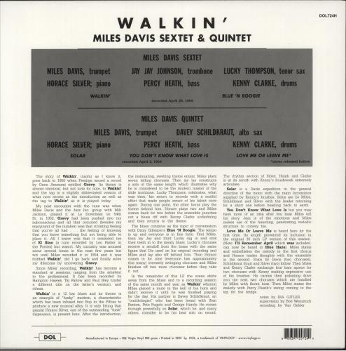 Miles Davis Walkin' - 180 Gram - EX vinyl LP album (LP record) UK MDALPWA864405