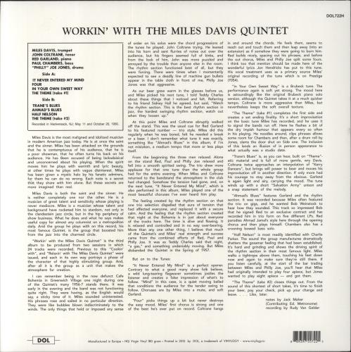 Miles Davis Workin' With The Miles Davis Quintet - 180gm Vinyl vinyl LP album (LP record) UK MDALPWO863372