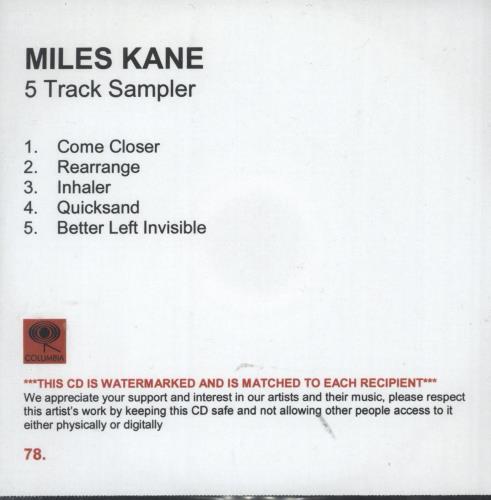 Miles Kane 5 Track Sampler CD-R acetate UK M97CRTR744168