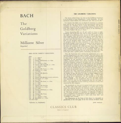 Millicent Silver Bach: The Goldberg Variations vinyl LP album (LP record) UK 4MQLPBA783930