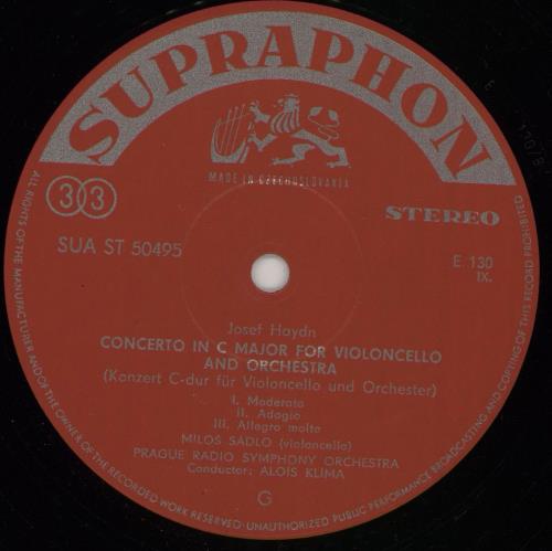 Milo Sdlo Haydn: Cello Concerto / Boccherini: Cello Concerto vinyl LP album (LP record) Czech 22ULPHA760984