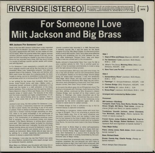 Milt Jackson For Someone I Love vinyl LP album (LP record) US MJ1LPFO648158