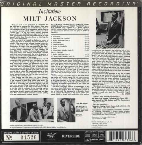 Milt Jackson Invitation - Super Audio CD super audio CD SACD US MJ1SAIN863160