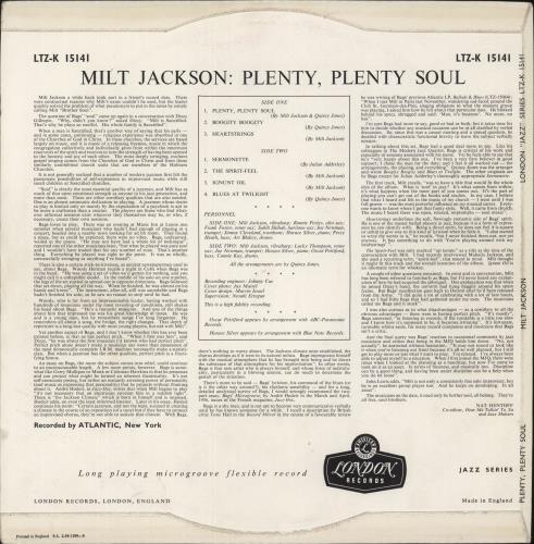 Milt Jackson Plenty, Plenty Soul vinyl LP album (LP record) UK MJ1LPPL870031