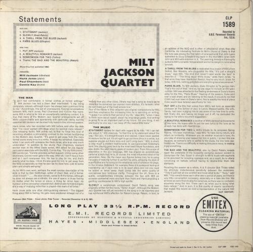 Milt Jackson Statements vinyl LP album (LP record) UK MJ1LPST848833