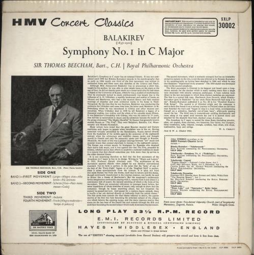 Mily Balakirev Symphony No. 1 in C Major vinyl LP album (LP record) UK B16LPSY786093