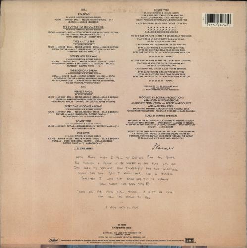 Minnie Riperton Perfect Angel vinyl LP album (LP record) US MNRLPPE403486