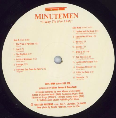 Minutemen 3-Way Tie (For Last) vinyl LP album (LP record) US MK6LPWA828922
