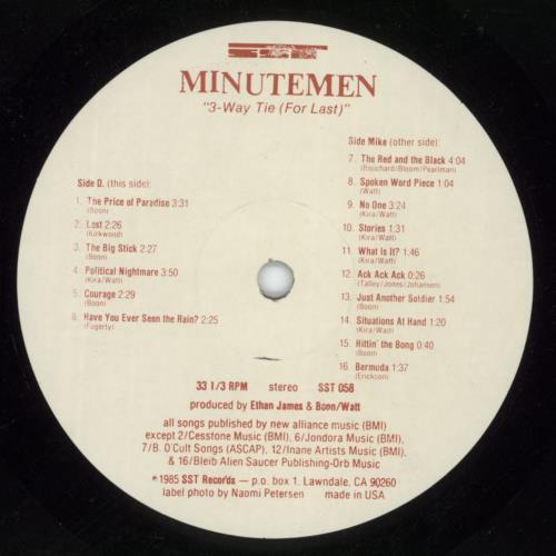 Minutemen 3-Way Tie [For Last] vinyl LP album (LP record) US MK6LPWA870713