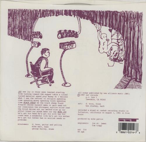 Minutemen Joy - Clear vinyl 7" vinyl single (7 inch record / 45) US MK607JO756976