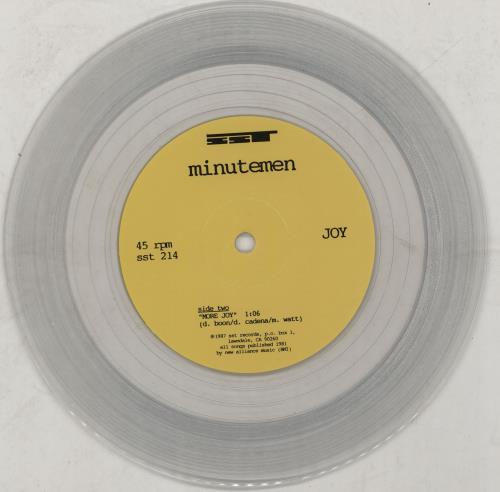 Minutemen Joy - Clear vinyl 7" vinyl single (7 inch record / 45) US MK607JO756976