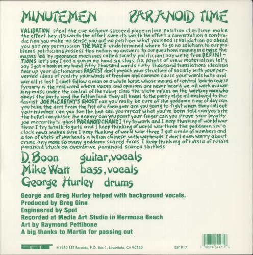 Minutemen Paranoid Time 10" vinyl single (10 inch record) US MK610PA874155