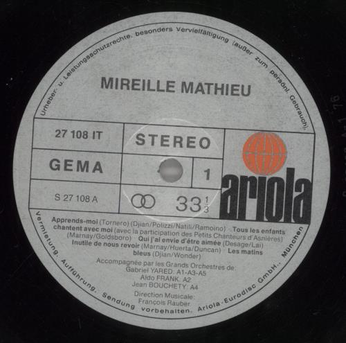 Mireille Mathieu Mireille Mathieu vinyl LP album (LP record) German MM-LPMI859080