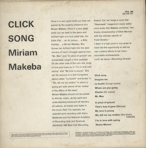 Miriam Makeba Click Song vinyl LP album (LP record) UK 4MMLPCL876045