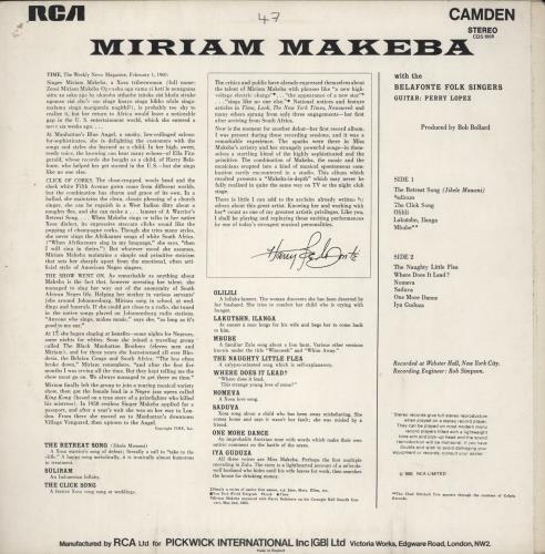 Miriam Makeba Miriam Makeba vinyl LP album (LP record) UK 4MMLPMI876035