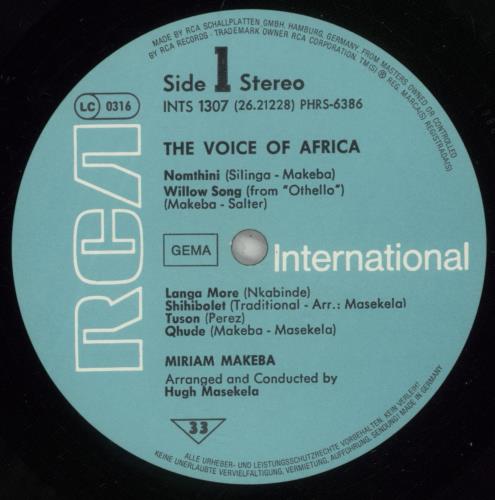 Miriam Makeba The Voice Of Africa vinyl LP album (LP record) German 4MMLPTH876029
