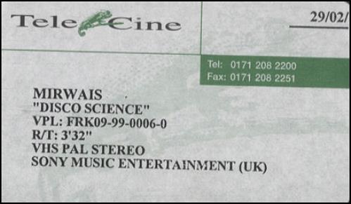 Mirwais Disco Science video (VHS or PAL or NTSC) UK IWSVIDI289877