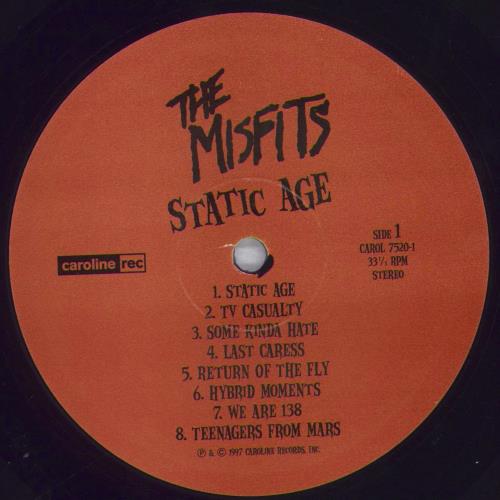 Misfits Static Age vinyl LP album (LP record) US MFTLPST832630