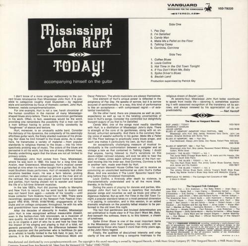 Mississippi John Hurt Today! vinyl LP album (LP record) UK ME1LPTO869072