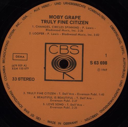 Moby Grape Truly Fine Citizen vinyl LP album (LP record) German MBGLPTR675780