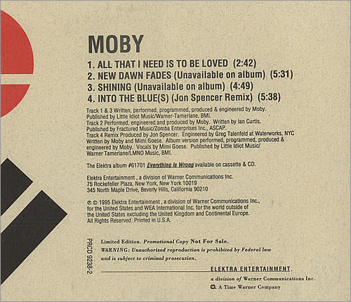 Moby All That I Need Is To Be Loved CD single (CD5 / 5") US MBYC5AL71784