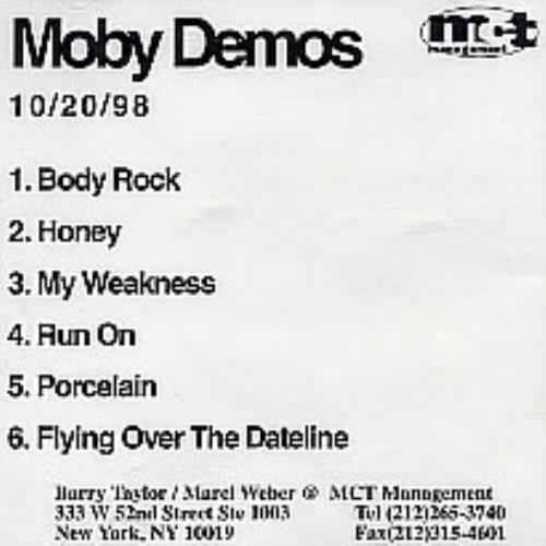 Moby Demos 10/20/98 CD-R acetate US MBYCRDE274409
