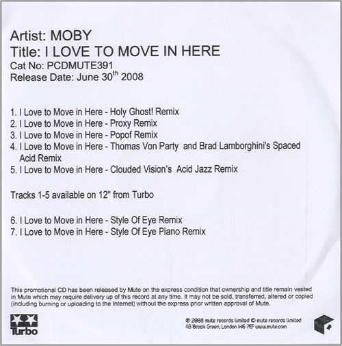 Moby I Love To Move In Here CD-R acetate UK MBYCRIL455581