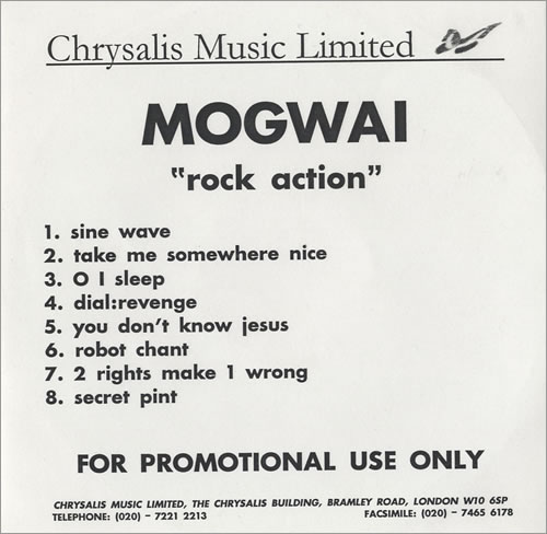 Mogwai Rock Action - 8-track CD-R acetate UK MGWCRRO193702