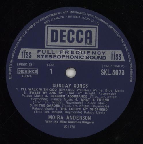 Moira Anderson Sunday Songs vinyl LP album (LP record) UK M15LPSU656776
