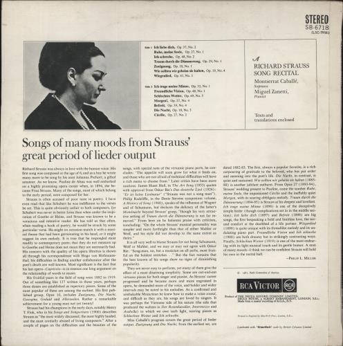 Montserrat Caballe A Richard Strauss Song Recital vinyl LP album (LP record) UK MA2LPAR878810