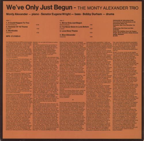 Monty Alexander We've Only Just Begun vinyl LP album (LP record) German 1MALPWE809238