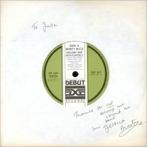 Monty M.C.'s Holiday Rap With A Capital C 7" vinyl single (7 inch record / 45) UK M9W07HO531170