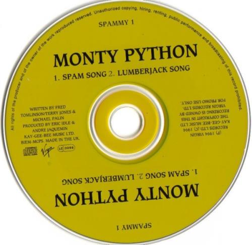 Monty Python Spam Song CD single (CD5 / 5") UK PYTC5SP82268