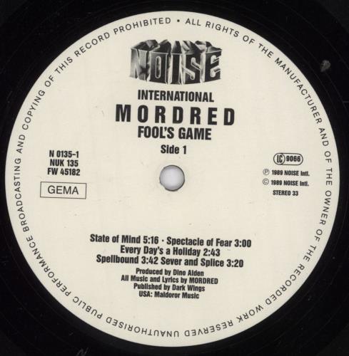 Mordred Fool's Game - EX vinyl LP album (LP record) German MDDLPFO830929