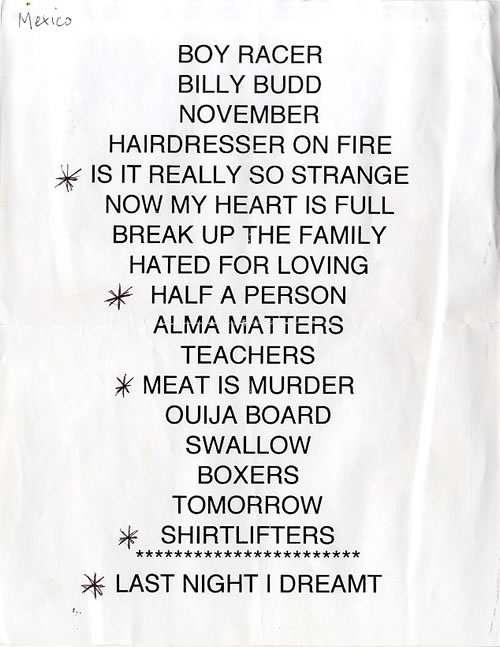Morrissey Five Set Lists 1999-2000 memorabilia UK MORMMFI627435