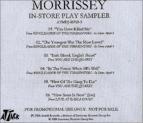 Morrissey In-Store Play Sampler CD-R acetate US MORCRIN365669