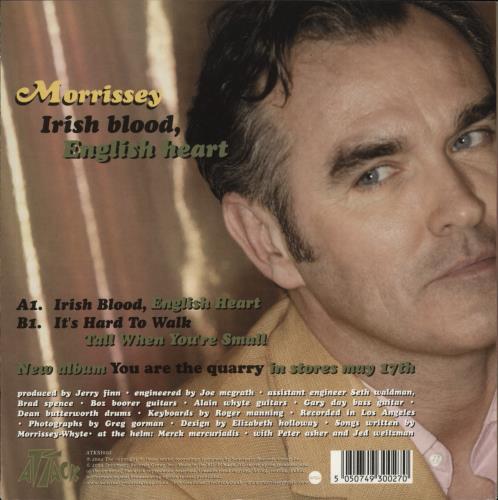 Morrissey Irish Blood, English Heart 7" vinyl single (7 inch record / 45) UK MOR07IR280158