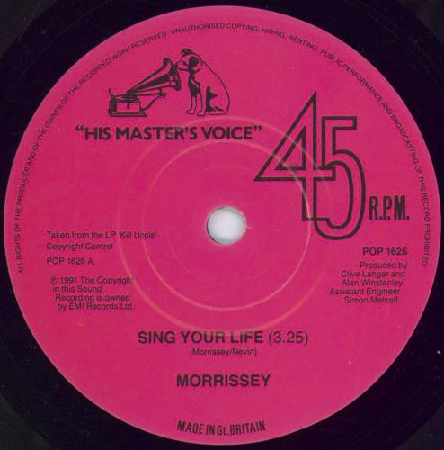 Morrissey Sing Your Life - solid 7" vinyl single (7 inch record / 45) UK MOR07SI773206