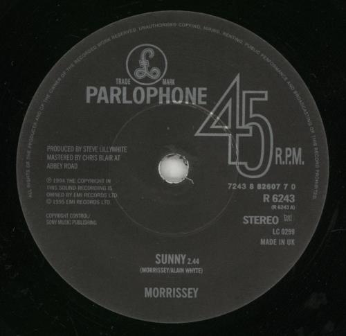 Morrissey Sunny 7" vinyl single (7 inch record / 45) UK MOR07SU189184