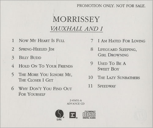Morrissey Vauxhall And I CD album (CDLP) US MORCDVA68583