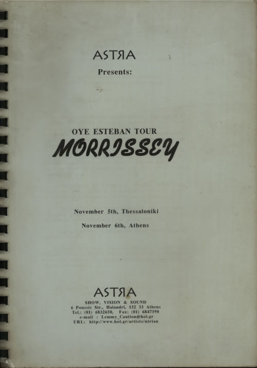 Morrissey Worry Beads & Tour Itinery memorabilia Greek MORMMWO623400